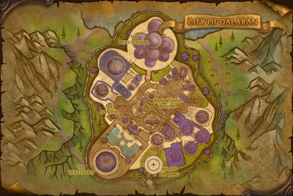 Map of the City of Dalaran dungeon in WoW Forever