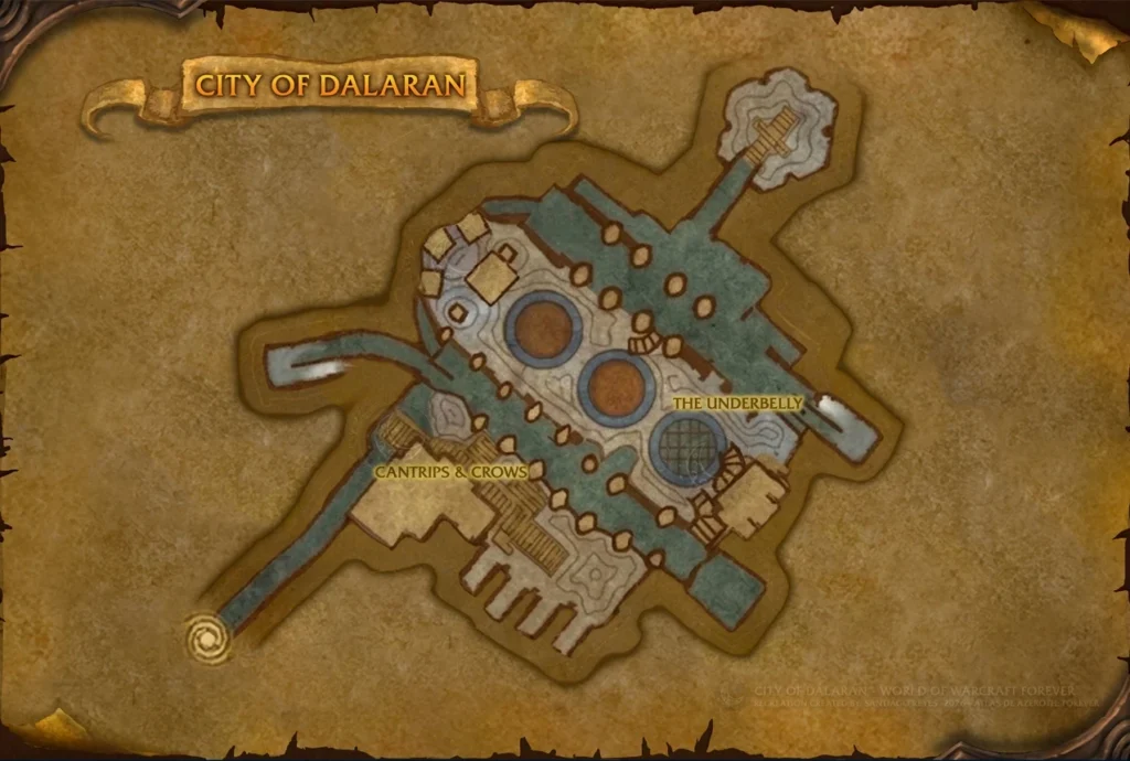 Map of the City of Dalaran dungeon sewers in WoW Forever